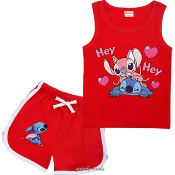 Letní dvoudílná souprava - tílko a šortky s motivem Lilo & Stitch Barva: Červená, Velikost: 100/2-3 roky