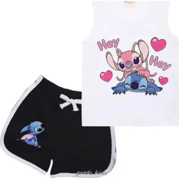 Letní dvoudílná souprava - tílko a šortky s motivem Lilo & Stitch Barva: Bílá, Velikost: 120/5-6 let