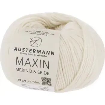 Příze Austermann Maxin 1 Přírodní bílá (Merino s hedvábím Maxin Natur)