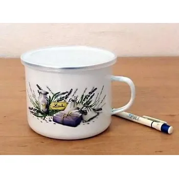 Hrnek smalt 1,4 l / 14cm Levandule s víčkem