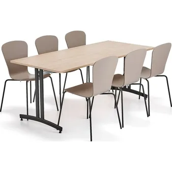 Jídelní set Sestava nábytku SANNA + MILLA, 1 stůl, 6 židlí, černá/jílově šedá