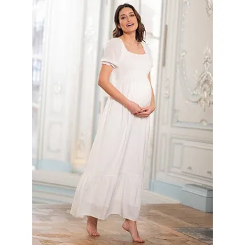 Těhotenské šaty Seraphine Maxi těhotenské šaty Carolina Shirred bílé Velikost: S