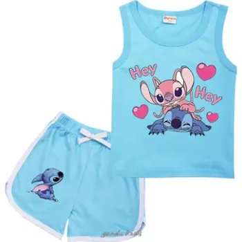 Letní dvoudílná souprava - tílko a šortky s motivem Lilo & Stitch Barva: modrá (sky blue), Velikost: 110/3-4 roky