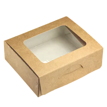 Jednorázové nádobí EcoPack Papírový box EKO na jídlo 100x80x35 mm hnědý s okénkem 300 ml ideal pack® ba1/50 ks Balení: 250