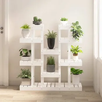 Stojan na květiny vidaXL Stojan na rostliny 104,5x25x109,5 cm masivní borové dřevo [822093] Barva: Bílá
