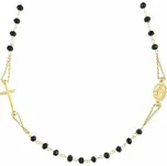 Stříbrný náhrdelník růženec s onyxy pozlacený délka náhrdelníku 47+5cm