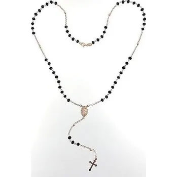 Náhrdelník Stříbrný pozlacený růženec s černými korálky délka náhrdelníku 53cm