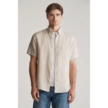 Pánské oblečení KOŠILE GANT REG LINEN SS SHIRT DRY SAND
