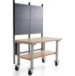 Mobilní dílenský stůl ROBUST, s panelem na nářadí a spodní policí, 1500x800 mm, tvrzená deska