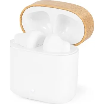 Sluchátka COBAIN. Bezdrátová sluchátka s 5h autonomie ze recyklovaného ABS (100% rABS) a bambusu - Bílá