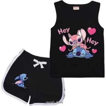 Letní dvoudílná souprava - tílko a šortky s motivem Lilo & Stitch Barva: Černá, Velikost: 120/5-6 let