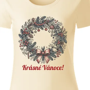 Dámské tričko Organická trička Vánoce | Dámské tričko s vánočním věncem