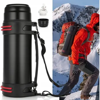 Termoska TERMOS S HRNÍČKEM S DVOJITÝMI STĚNAMI, POPRUHEM NA NOŠENÍ, 1,6 L, CESTOVNÍ