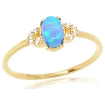 Prsten Dámský prsten ze žlutého zlata s modrým opálem PR0768F + DÁREK ZDARMA