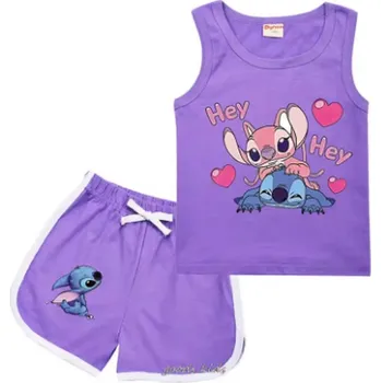 Letní dvoudílná souprava - tílko a šortky s motivem Lilo & Stitch Barva: Fialová, Velikost: 150/11-12 let