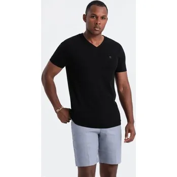 Ombre Clothing Trendy pánské černé tričko s výstřihem do V V3 TSCT-0106