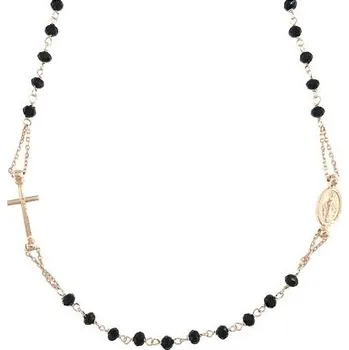 Náhrdelník Stříbrný pozlacený růžencový náhrdelník s černými korálky délka náhrdelníku 47+5cm