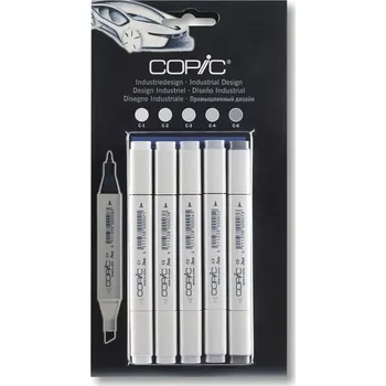 Lihové fixy COPIC Classic oboustranné Fine & Chisel 5ks, šedé