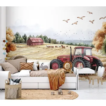 Tapeta Tapeta na zeď farma s traktorem (červená verze)