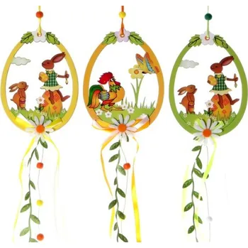 Velikonoční dekorace IMPAP 711545 Závěs Rozměry: 11 Cm X 15 Cm X 0,3 Cm, Délka 45 Cm Žlutá, Oranžová, Zelená