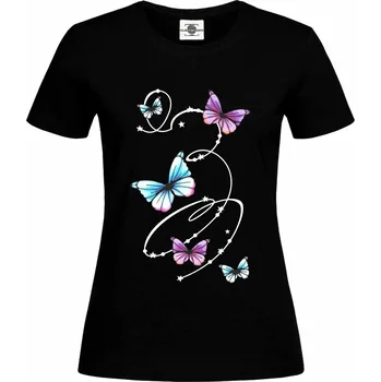 Dámské tričko Tričko Motýli Druh: Dámské, Barva: Černá, Velikost: S