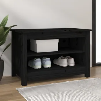 Botník Nábytek XL Lavice s botníkem černá 70 x 38 x 45,5 cm masivní borovice 813773