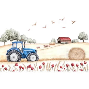Tapeta Tapeta na zeď traktor na farmě (modrá verze)