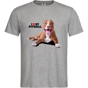 Pánské tričko Tričko I Love My Pitbull | Text Druh: Pánské, Barva: Šedá, Velikost: L