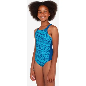 Dámské plavky DECATHLON Dívčí jednodílné plavky 500 Kamyleon 14 LET MODRÁ|TYRKYSOVÁ