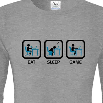 Pánské tričko Triko s dlouhým rukávem IT | Geek tričko s dlouhým rukávem Eeat-sleep-game