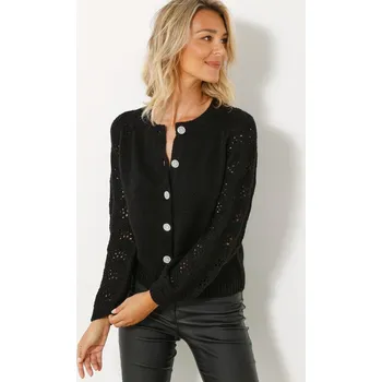 Dámský svetr Propínací svetr s bižu knoflíky černá 38/40