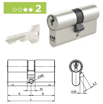 Vložka do dveří Oboustranná bezpečnostní cylindrická vložka FAB 2P.00 PROFI / RC2 (30 + 60 / 3 klíče / nikl satin / 1ks)