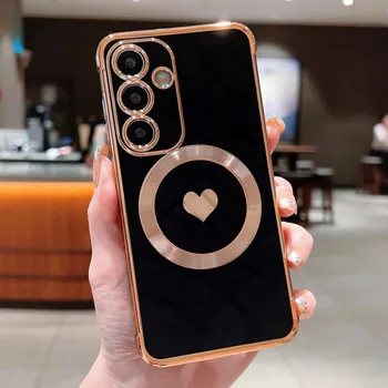 Pouzdro na mobilní telefon Kryt na Samsung Galaxy S24 Srdíčko s podporou MagSafe černý