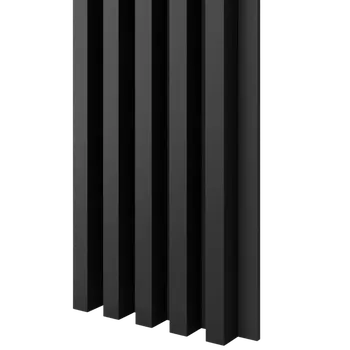 Obklad Lamele 3D Dřevěné lamely ŠIROKÉ na ČERNÉ desce (MDF), ČERNÁ MATNÁ, 46 x 300 x 2750 mm (0,825 m2)