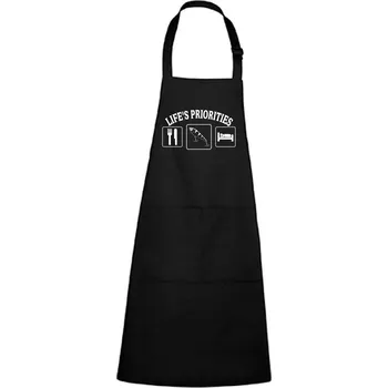 Kuchyňská zástěra DOBRÝ TRIKO Zástěra s potiskem Životní priority rybáře Barva: Černá