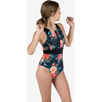 Dámské plavky DECATHLON Dívčí jednodílné plavky se zipem vpředu 900 Calysta 10 LET ČERNÁ