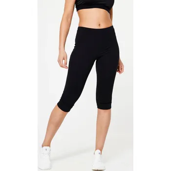 Dámské legíny DOMYOS Dámské 3/4 fitness legíny slim L ČERNÁ