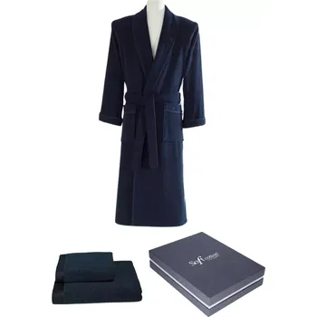 Soft Cotton Dárkové balení županu, ručníku a osušky LORD, Tmavě modrá, 450 g / m², Česaná prémiová bavlna 100%, Dlouhý - vel. M