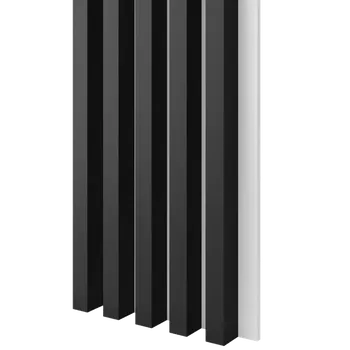 Obklad Lamele 3D Dřevěné lamely ŠIROKÉ na BÍLÉ desce (MDF), ČERNÁ MATNÁ, 46 x 300 x 2750 mm (0,825 m2)