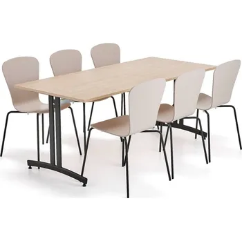 Jídelní set Sestava nábytku SANNA + MILLA, 1 stůl, 6 židlí, černá/písková