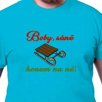 Pánské tričko Tričko Vánoce | Tričko s nápisem Boby, sáně