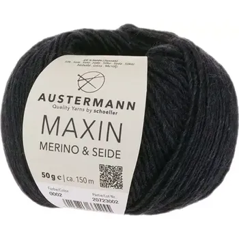 Příze Austermann Maxin 2 Černá (Merino s hedvábím Maxin Schwarz)
