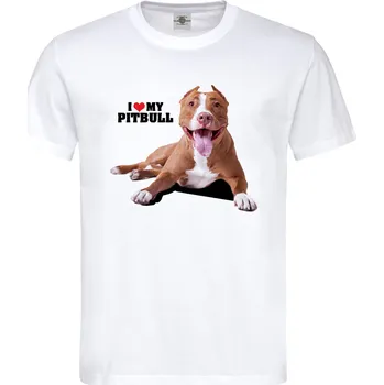 Pánské tričko Tričko I Love My Pitbull | Text Druh: Pánské, Barva: Bílá, Velikost: M