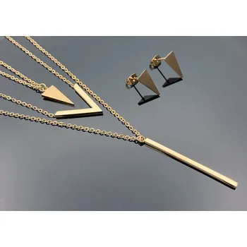 Souprava šperků B-TOP Pozlacená souprava z nerezové oceli s vícevrstvým náhrdelníkem a náušnicemi ve tvaru V