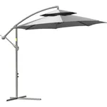 Outsunny slunečník konzolový slunečník Ø2,67 x 2,45 m klička slunečník s dvojitou stříškou křížová základna ocel venkovní ochrana proti slunci polyester ocel světle šedá | Aosom