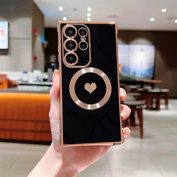 Pouzdro na mobilní telefon Kryt na Samsung Galaxy S24 Ultra Srdíčko s podporou MagSafe černý