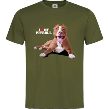 Pánské oblečení Tričko I Love My Pitbull | Text Druh: Dětské, Barva: Khaki, Velikost: M