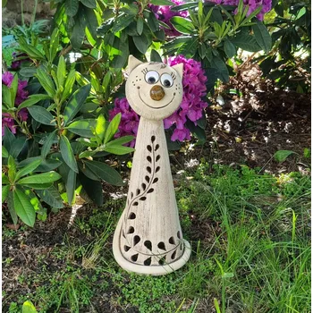 Zahradní dekorace Keramická kočička s větvičkou 47 cm