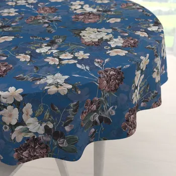 ubrus Teflonový kulatý ubrus TF-061 Květiny na modrém Ø 40 cm