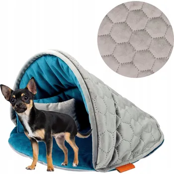 Pelíšek pro psa Bouda PELÍŠEK pro malého pejska 50x50x34 cm XS Ukory ŠEDÁ modrá